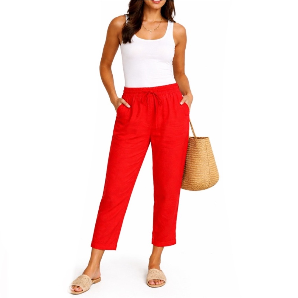 J.Crew Bright Orange Cropped Linen Cotton Drawstring Pants - Size 0